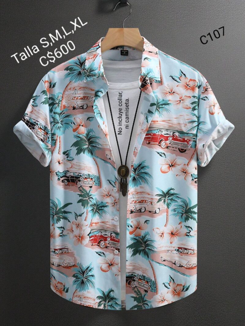 Camisa de vestir con estampado de carro, estilo verano para caballero