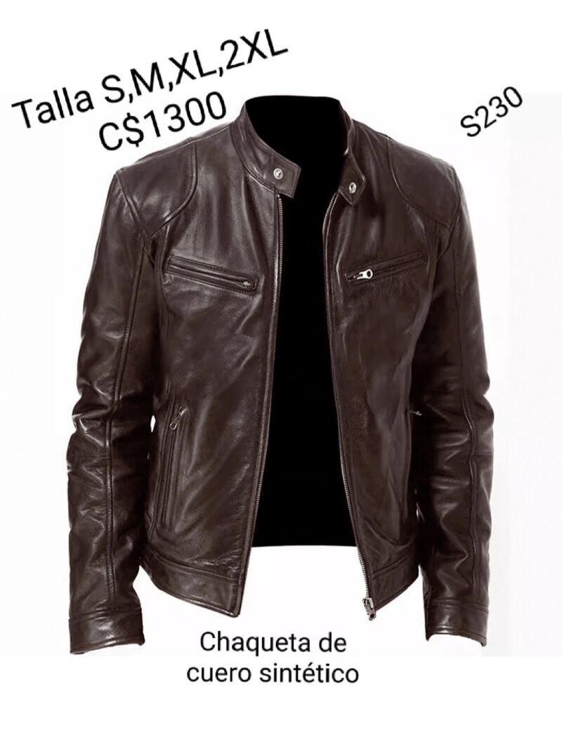 Chaqueta de cuero sintético color café para caballero