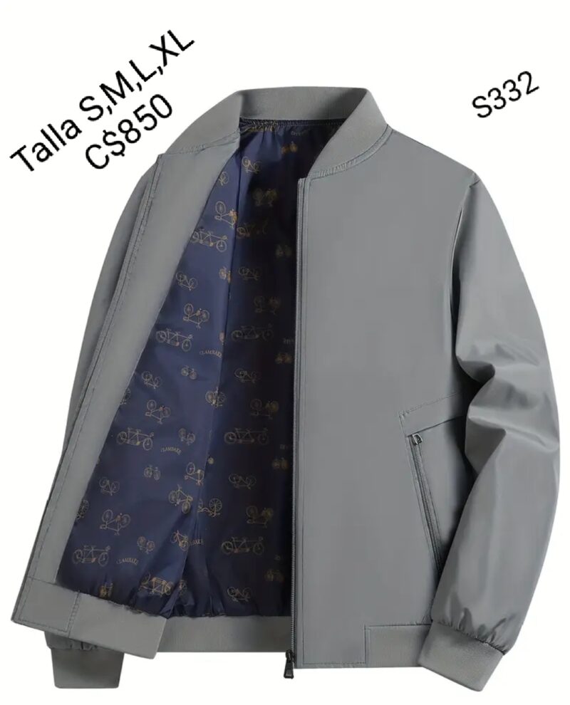 Chaqueta estilo impermeable color gris con forro color azul