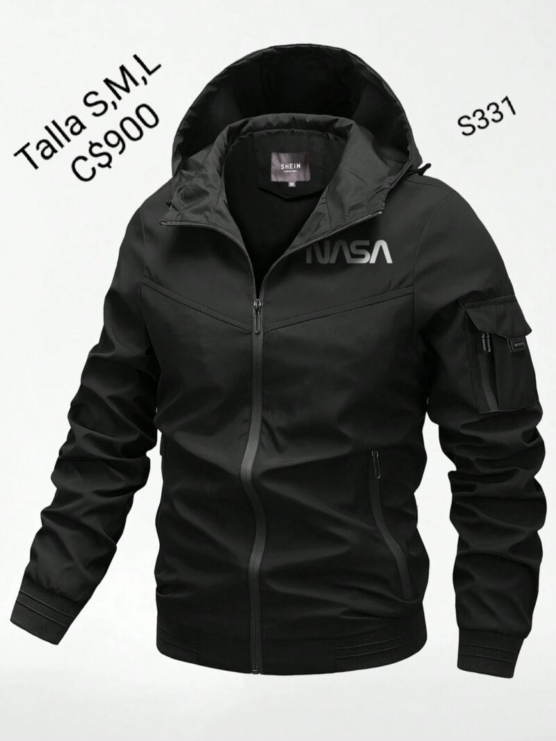 Chaqueta estilo impermeable con estampado de NASA y capucha