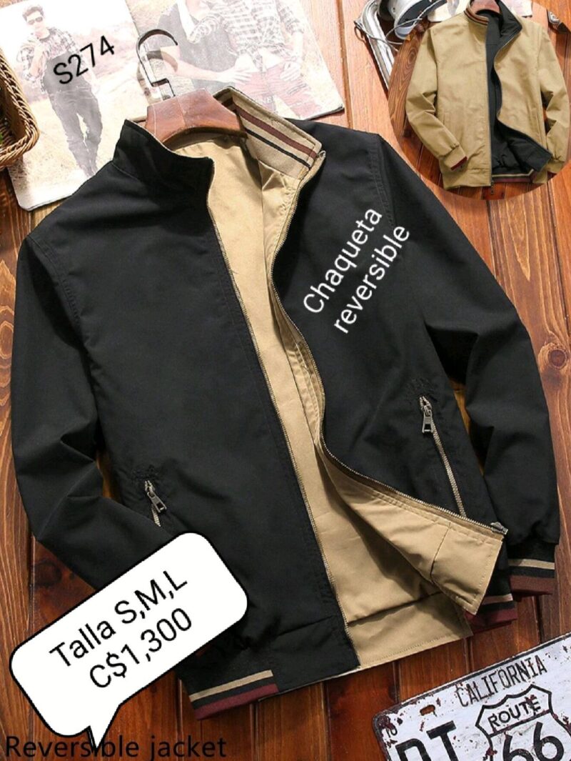 Chaqueta reversible color negro con caqui.