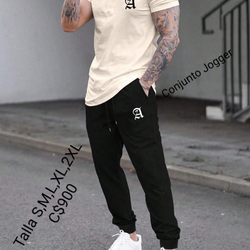 Conjunto Jogger con camiseta letra estampado de A