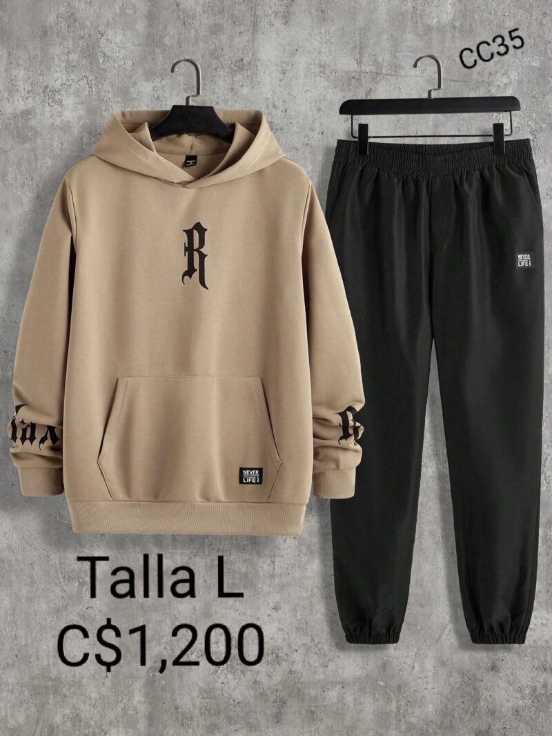 Conjunto Jogger negro con sudadera color Caqui