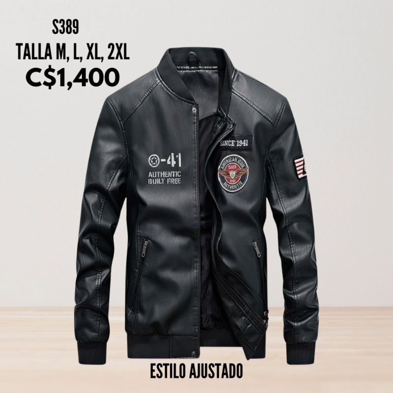 Chaqueta de cuero sintético.--S389