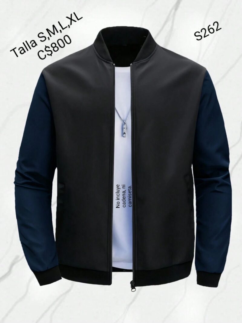Chaqueta casual color negra mangas azules.--S262