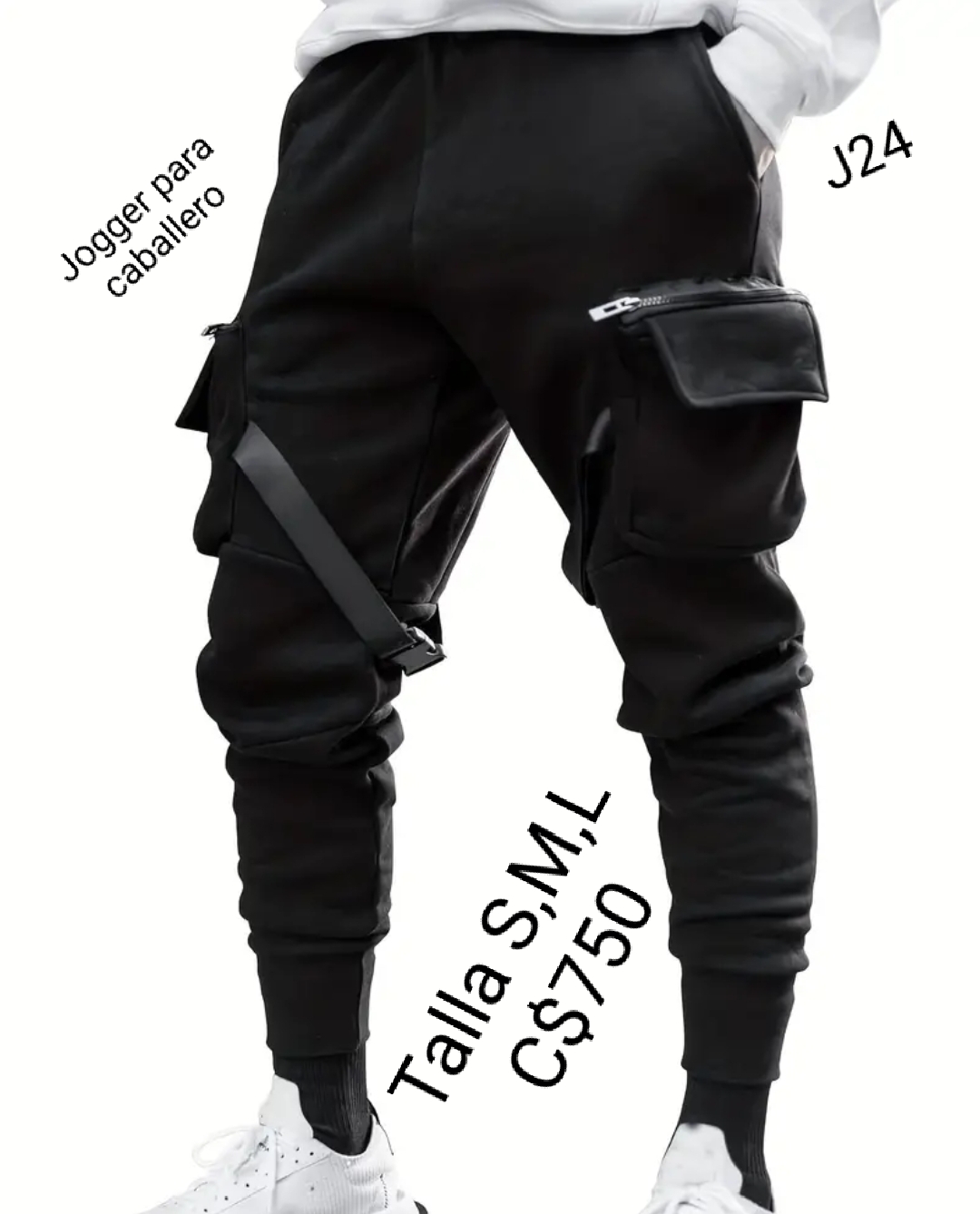 Jogger para caballero color negro estilo cargo con correas