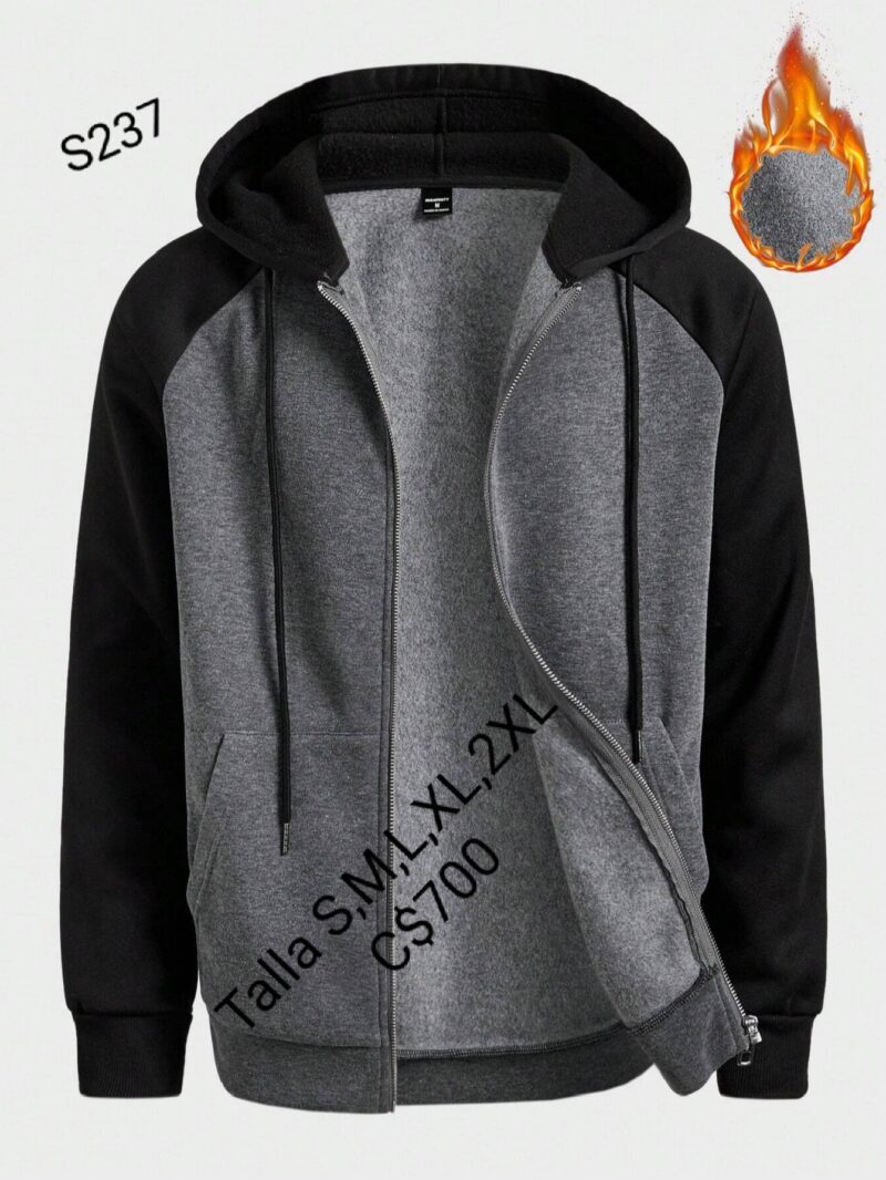 Chaqueta gris con capucha negra