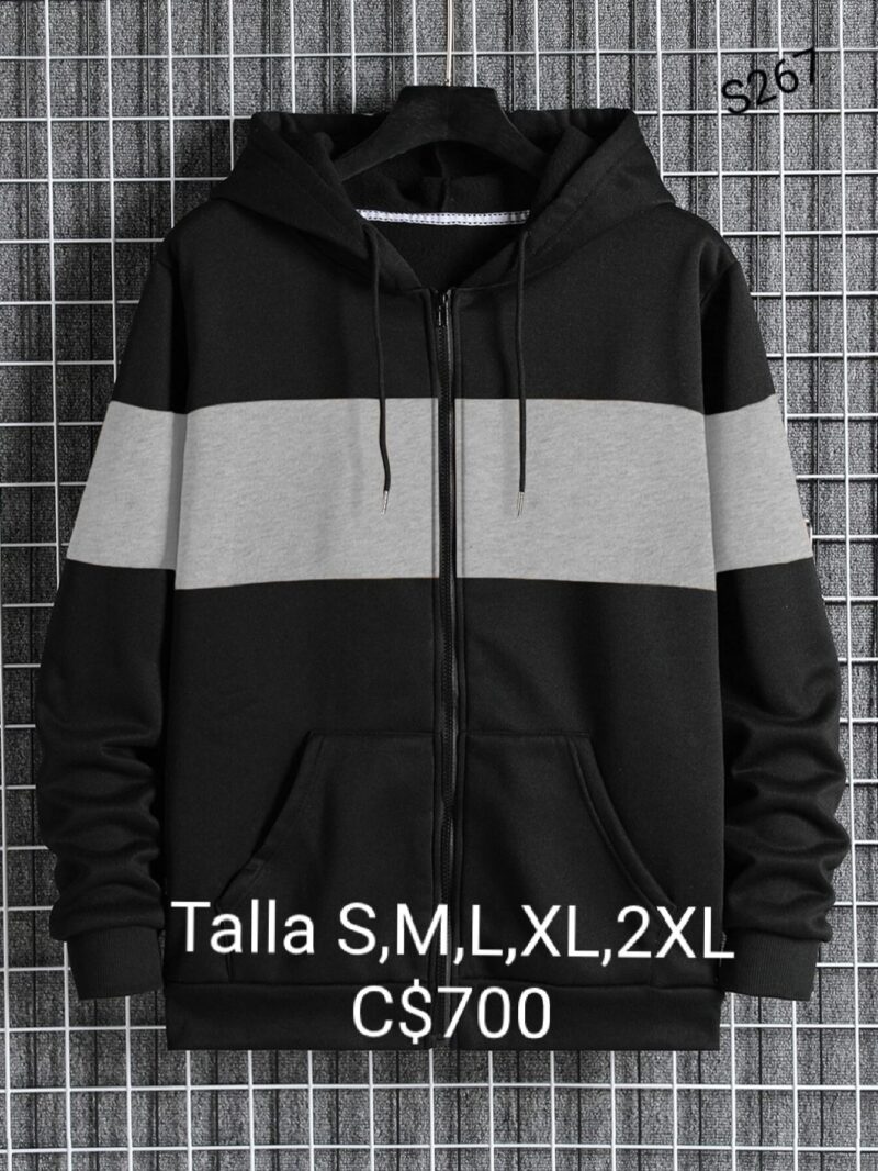 Chaqueta negra con franja gris con ziper