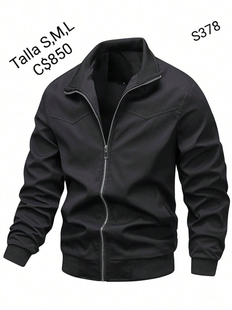 Chaqueta color negra con ziper color plata de cuello alto