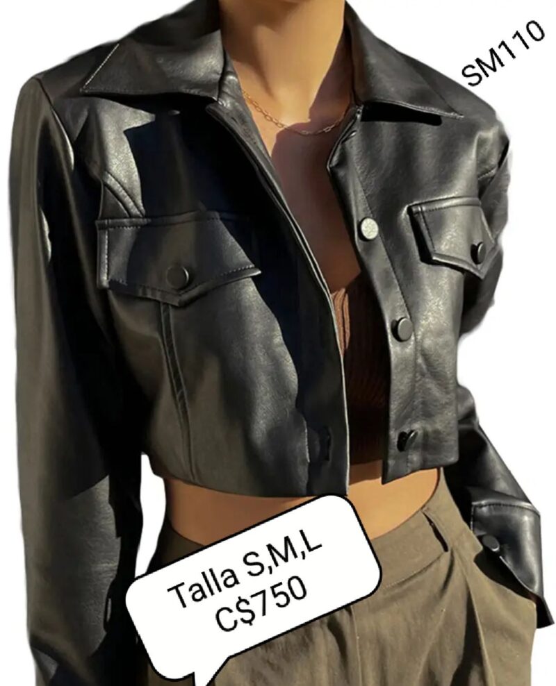 Chaqueta de cuero sintético para dama con botones