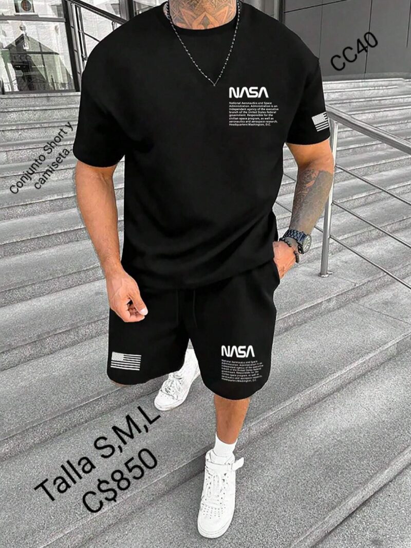Conjunto Short de la NASA color negro con multi letras