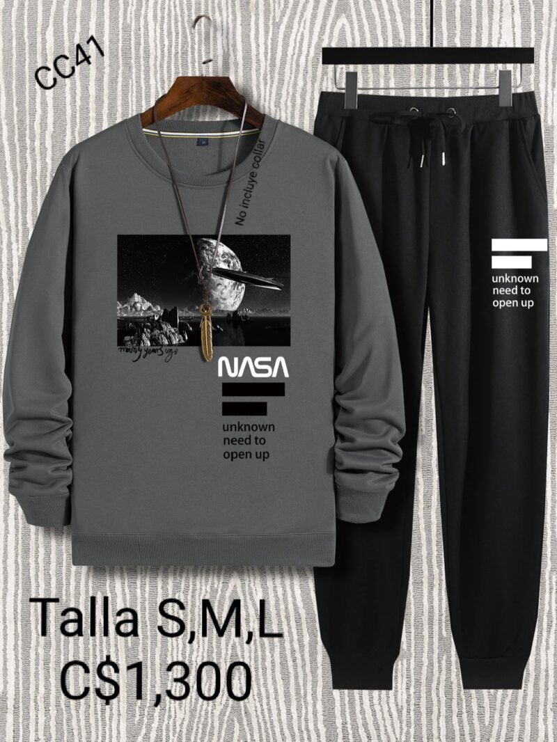 Conjunto Jogger con camisa manga larga gris con estampado de NASA