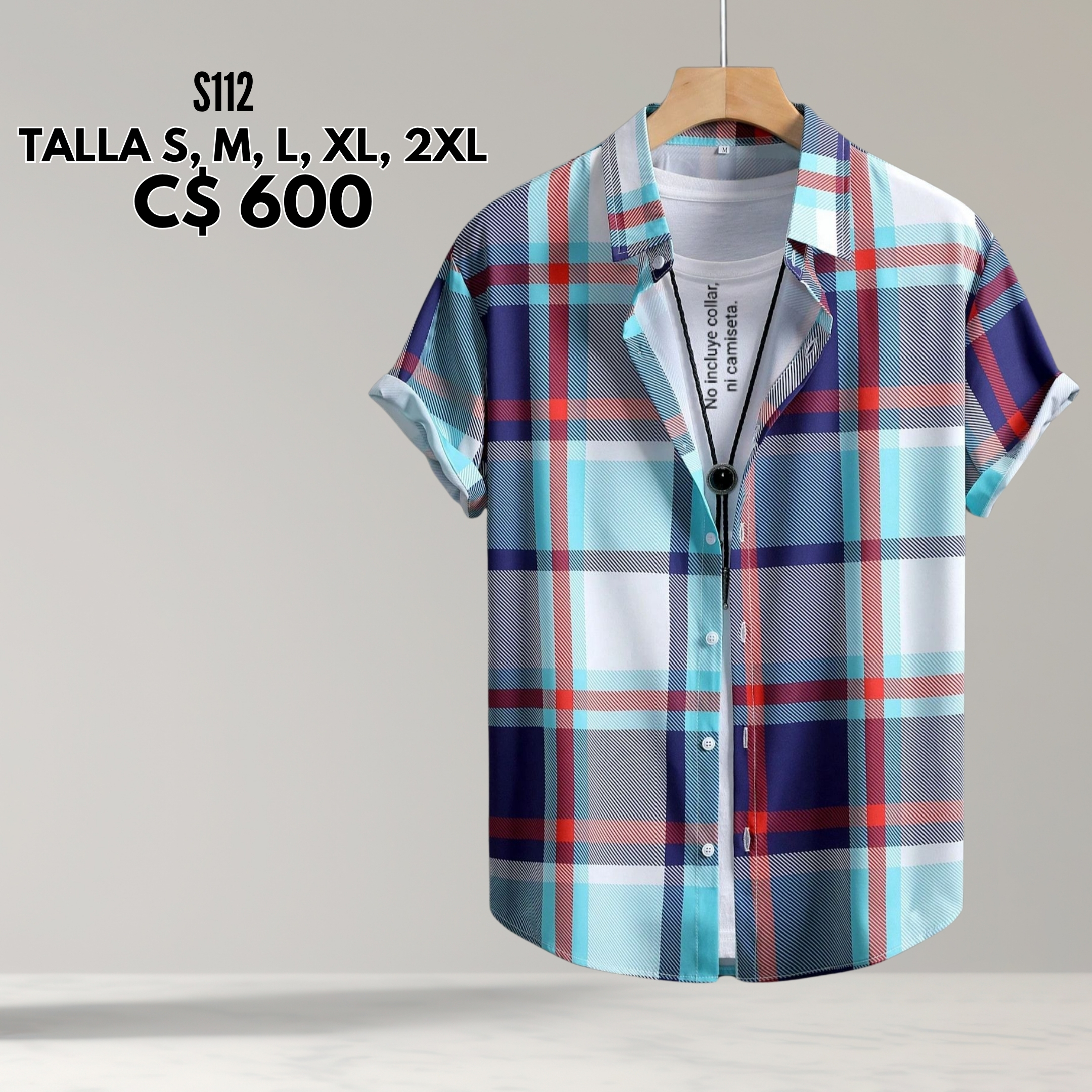 Camisa de vestir azul-celeste-blanco-rojo--S112