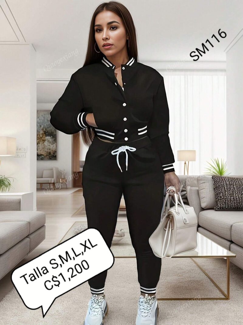 Conjunto Jogger con chaqueta color negro para mujer