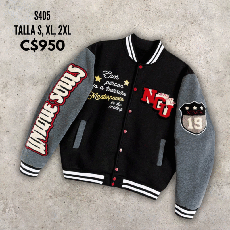 Chaqueta estilo universitario.--S405