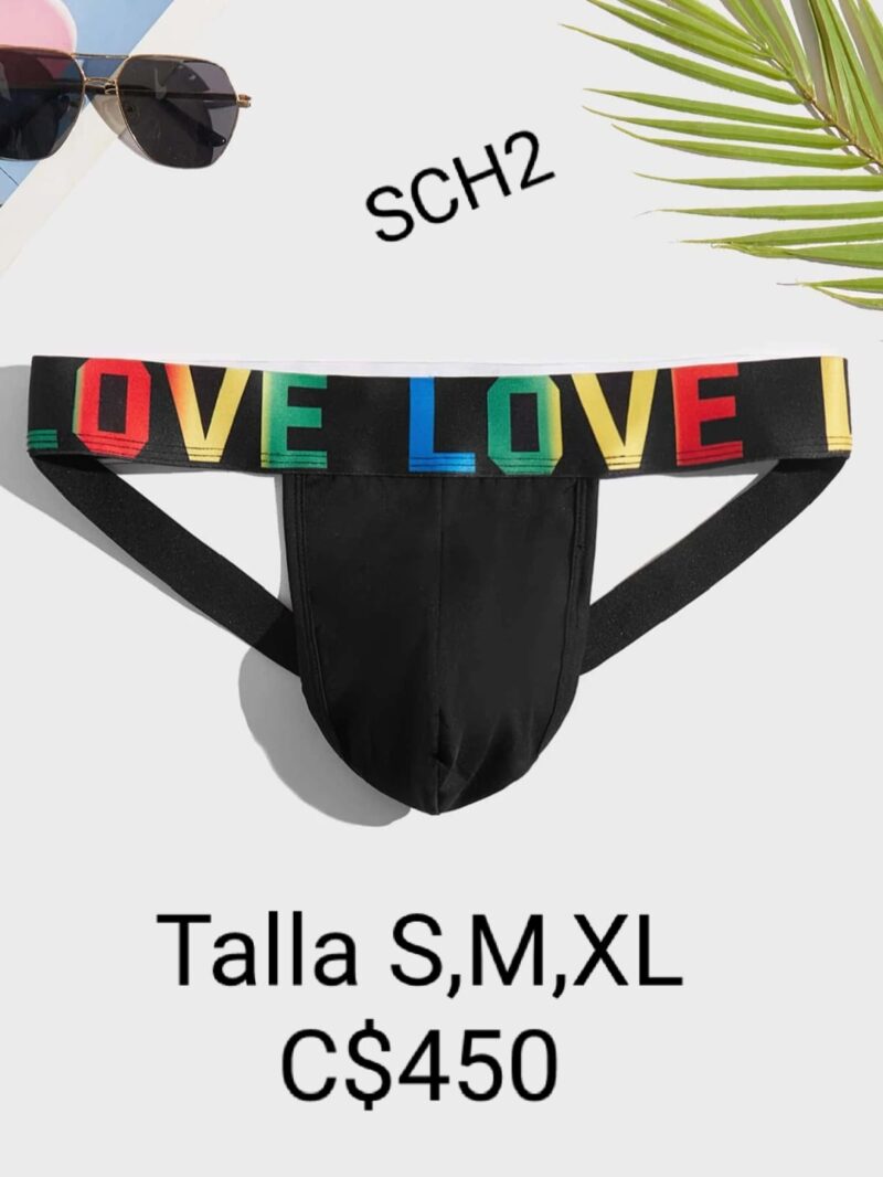 Suspensorio negro con letras de colores.--SCH2