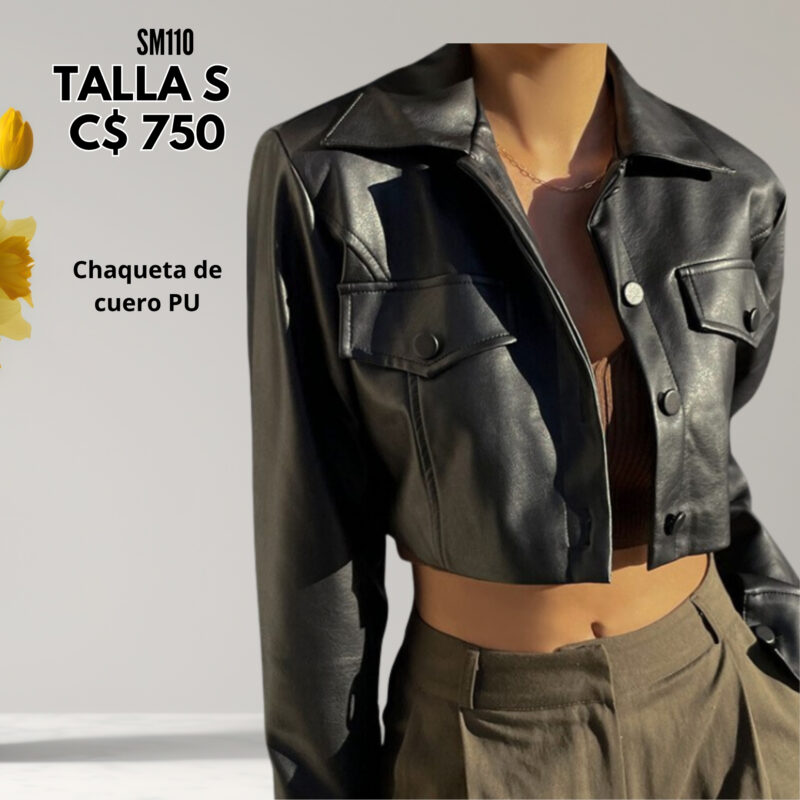 Chaqueta de cuero sintético para dama con botones