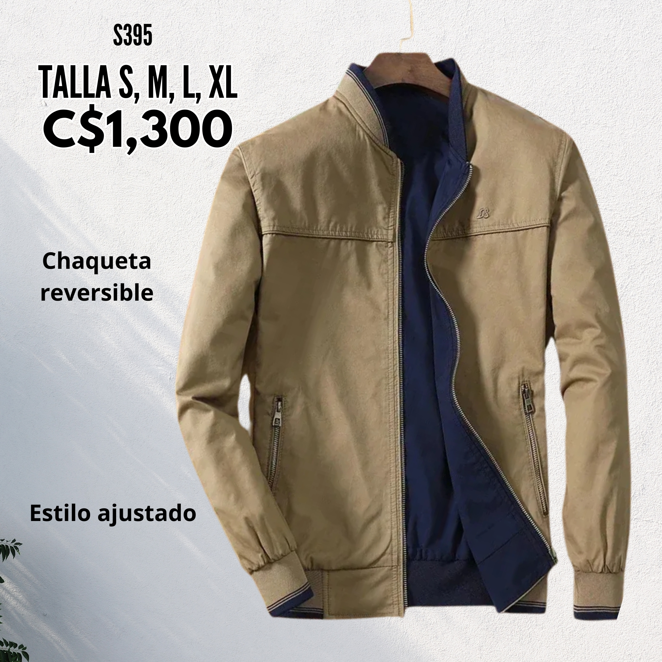 Chaqueta reversible color azul o con caqui oscuro - S395