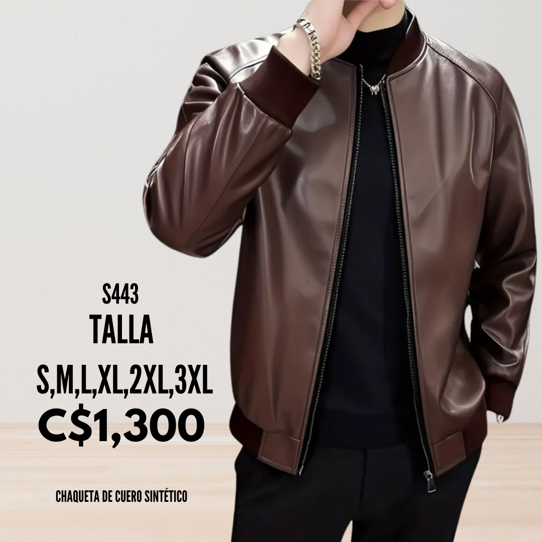 Chaqueta Café de Cuero Sintético - S443