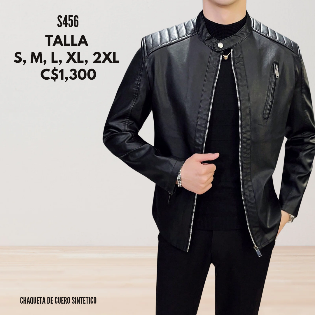 Chaqueta de cuero sintético.--S456