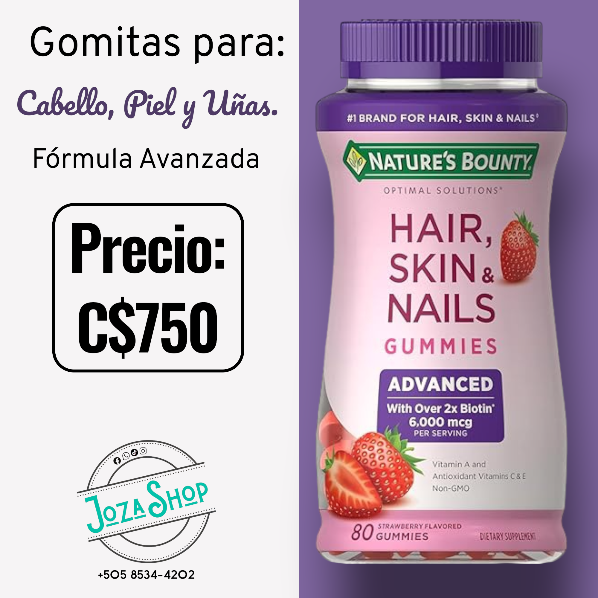 Piel, Cabello y Uñas, fórmula Avanzada 80 gomitas