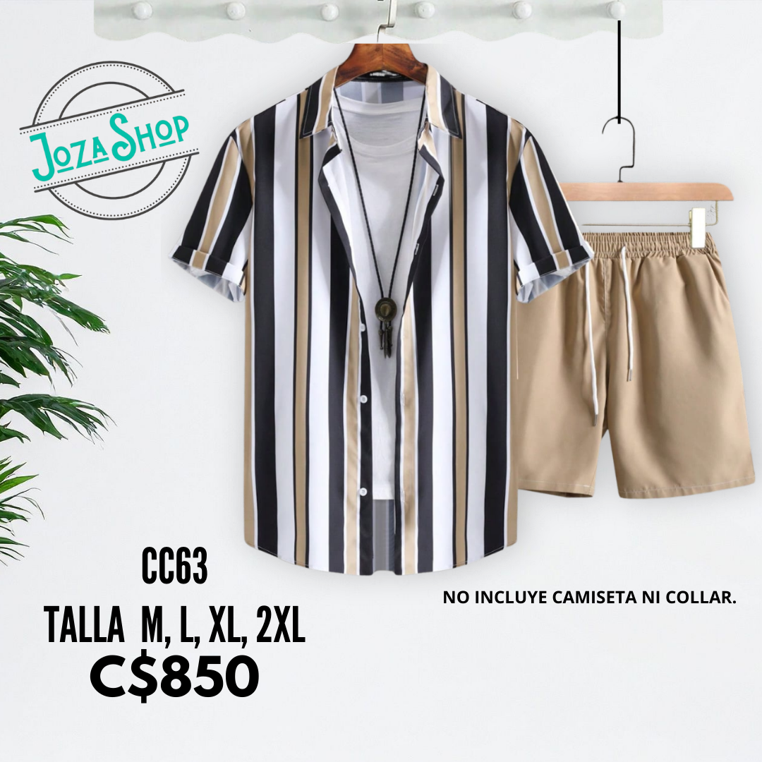 Conjunto de 2 piezas, camisa a rayas y shorts caqui - CC63