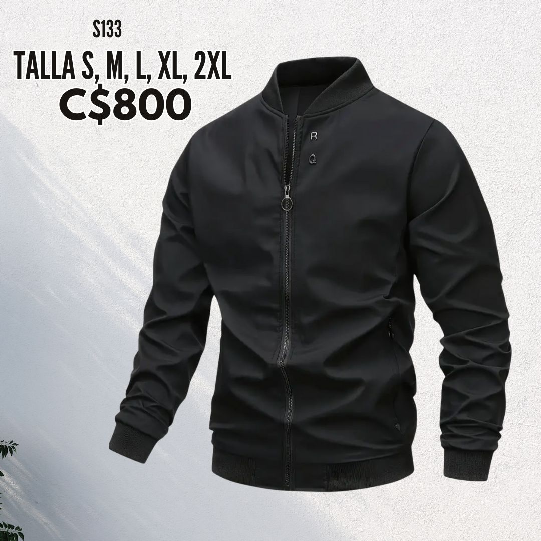 Chaqueta estilo impermeable negra--S133