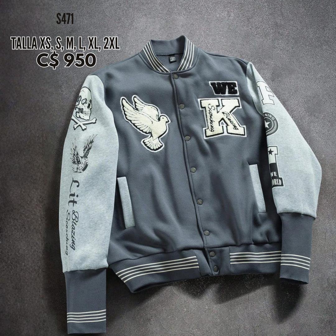 Chaqueta gris estilo universitaria - S471