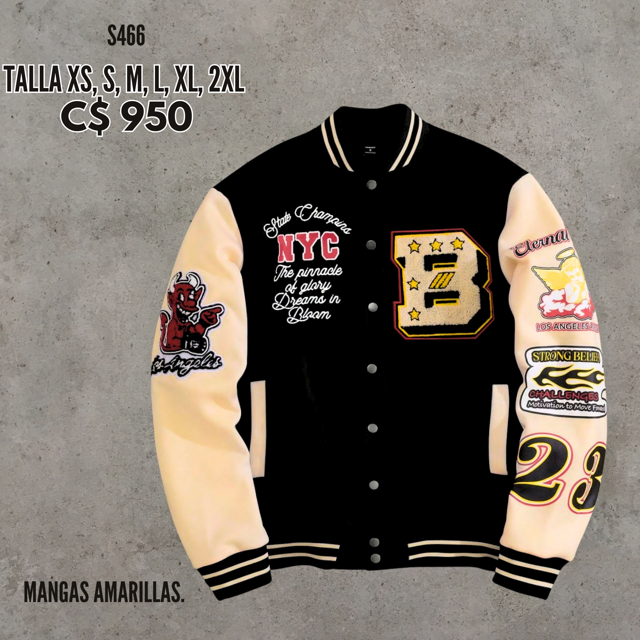 Chaqueta estilo universitaria mangas beige - S466