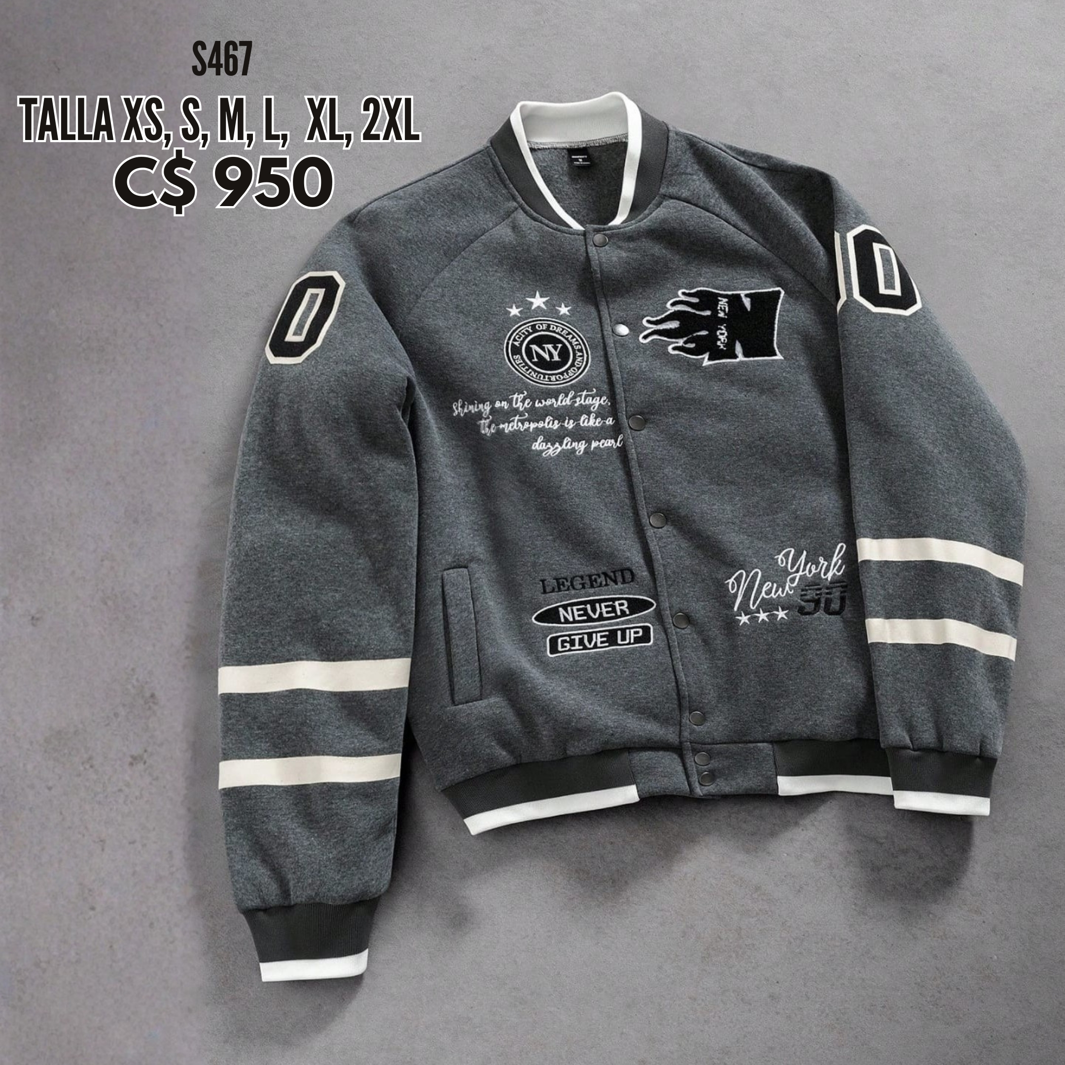 Chaqueta gris estilo universitaria - S467