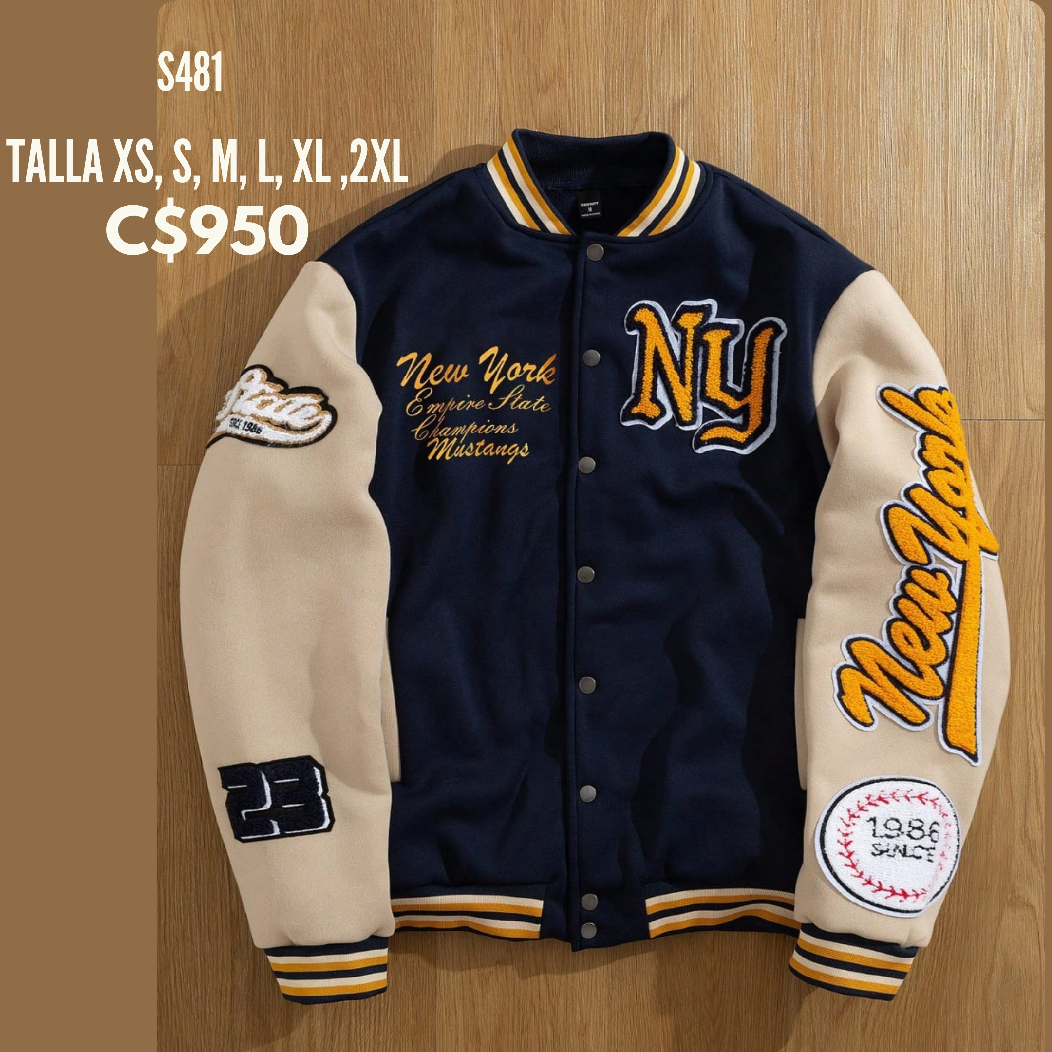 Chaqueta estilo universitaria.--S481